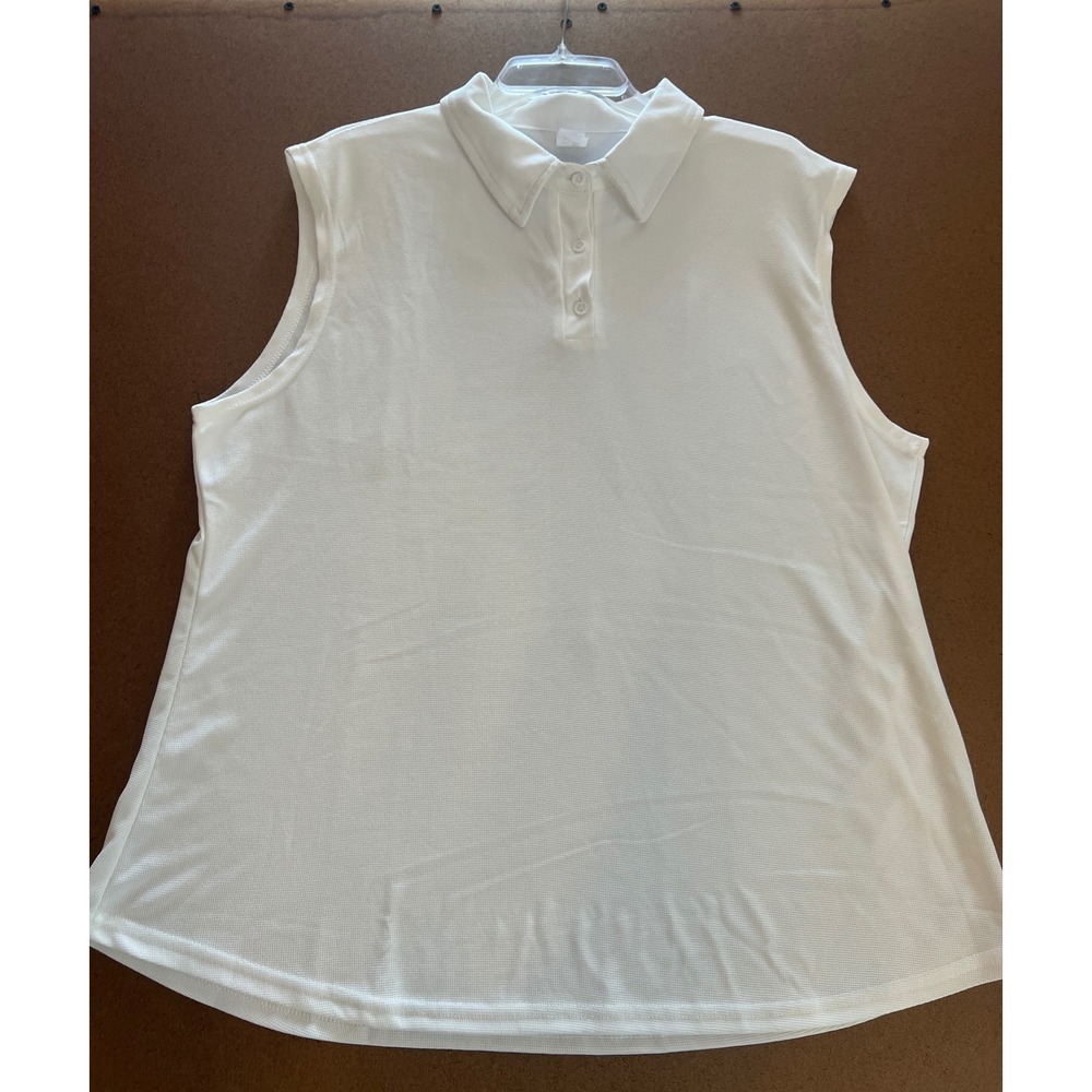 White Sleeveless Polo Shirt Waffle Knit Textured Golf Tennis Top Womens 2XL